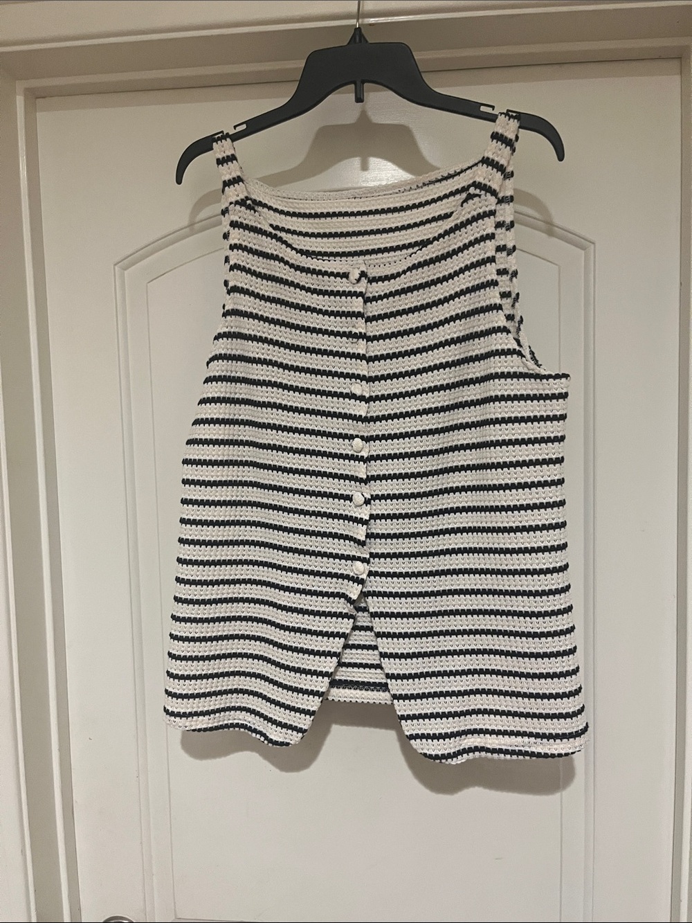 Striped Knit Tank Top in Black White and Cream